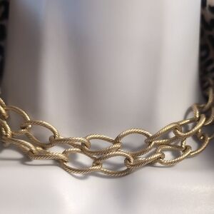 Classic Textured Gold Duel Strand Chain Necklace